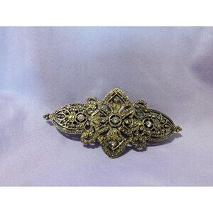 Vintage Filigree Hair Barrette Clip With Rhinestone Crystal Accents For Women